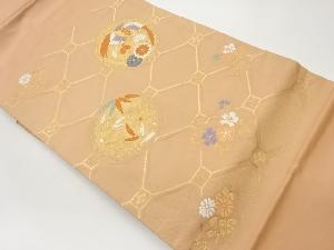 菱・丸に鳥・草花模様織出し名古屋帯